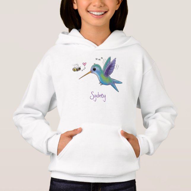 Camiseta Imagem de desenho animado de bee hummingbird (Frente)