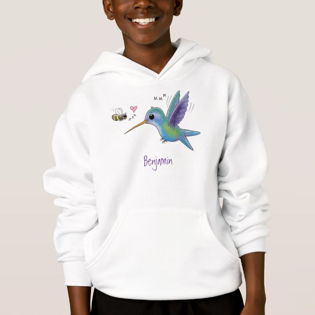 Camiseta Imagem de desenho animado de bee hummingbird (Frente)
