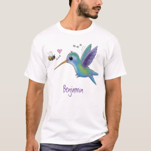 Camiseta Imagem de desenho animado de bee hummingbird