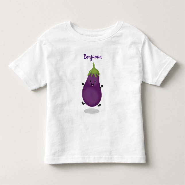 Camiseta Imagem de desenho animado de beringela doce e feli (Frente)