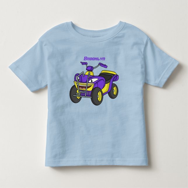 Camiseta Imagem de desenho animado de bicicleta Quad Roxo (Frente)