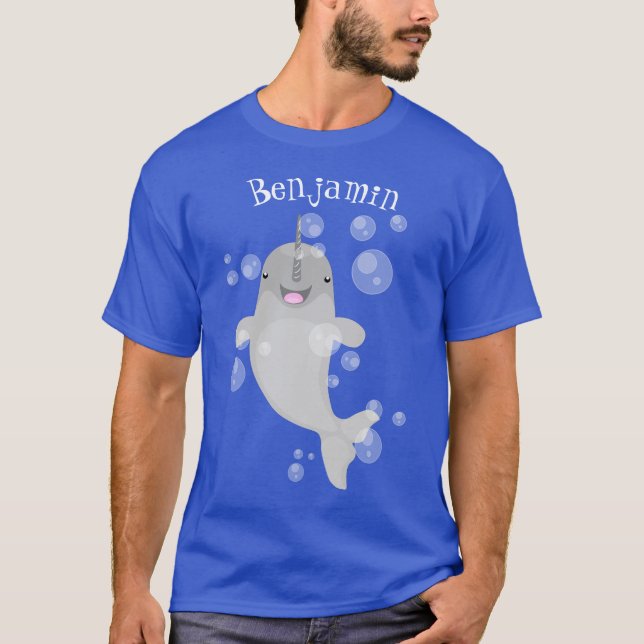 Camiseta Imagem de desenho animado de bolhas de narvais fel (Frente)