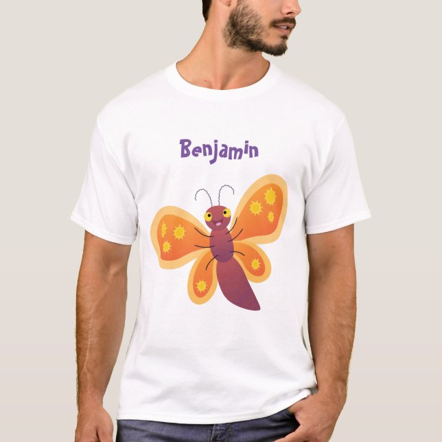 Camiseta Imagem de desenho animado de borboleta laranja fel (Frente)