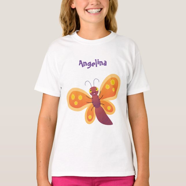 Camiseta Imagem de desenho animado de borboleta laranja fel (Frente)