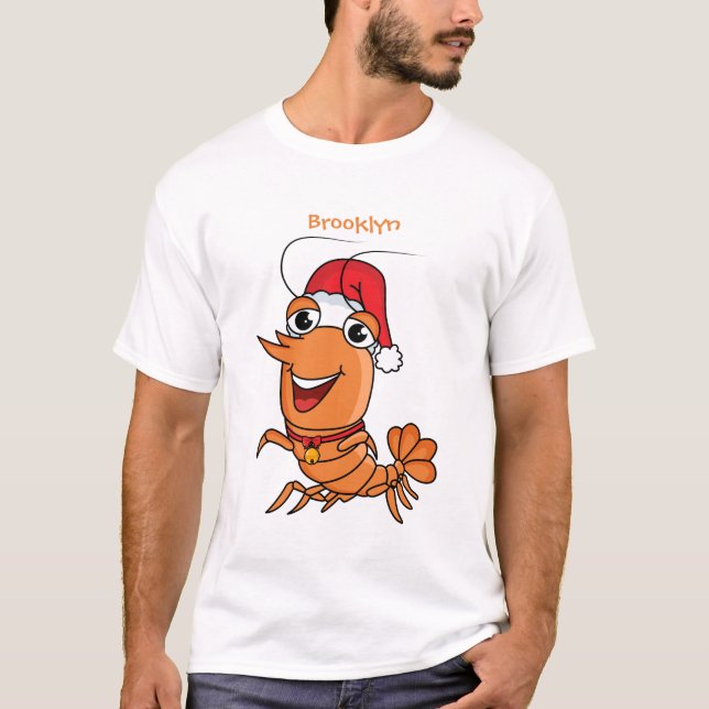 Camiseta Imagem de desenho animado de camarão de Natal feli (Frente)