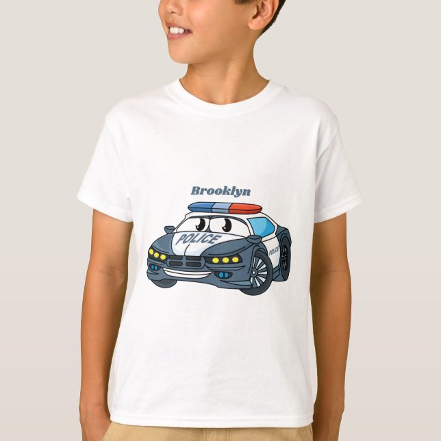 Camiseta Imagem de desenho animado de carro da polícia feli (Frente)