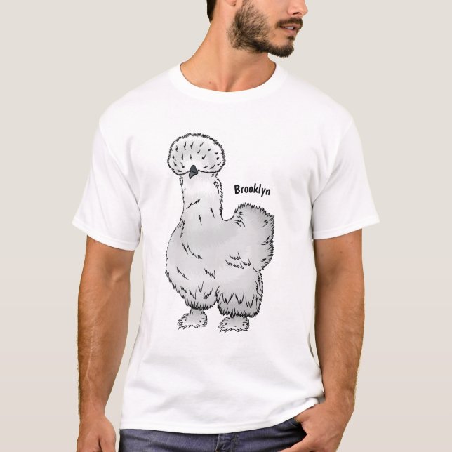 Camiseta Imagem de desenho animado de frango Silkie (Frente)