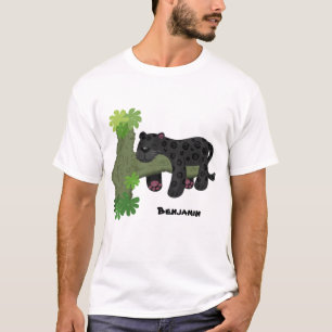Camiseta Imagem de desenho animado de gato preto-pintado-pi