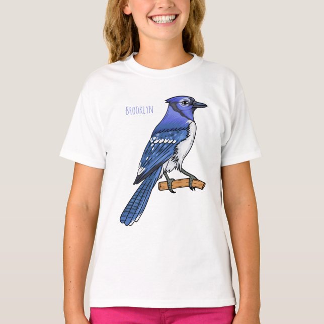 Camiseta Imagem de desenho animado de pássaro azul (Frente)