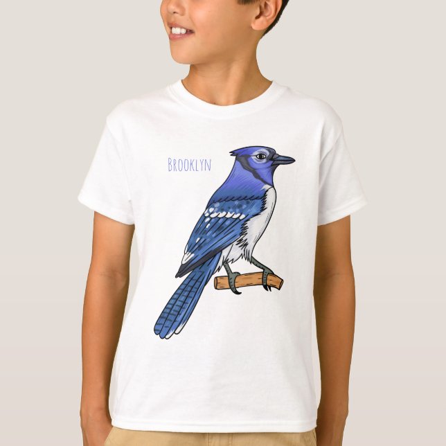 Camiseta Imagem de desenho animado de pássaro azul (Frente)