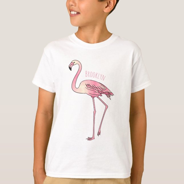 Camiseta Imagem de desenho animado de pássaro Flamingo (Frente)