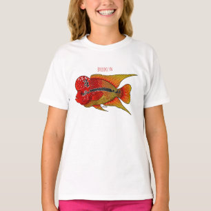 Camiseta Imagem de desenho animado de peixes-cichlid-Flor