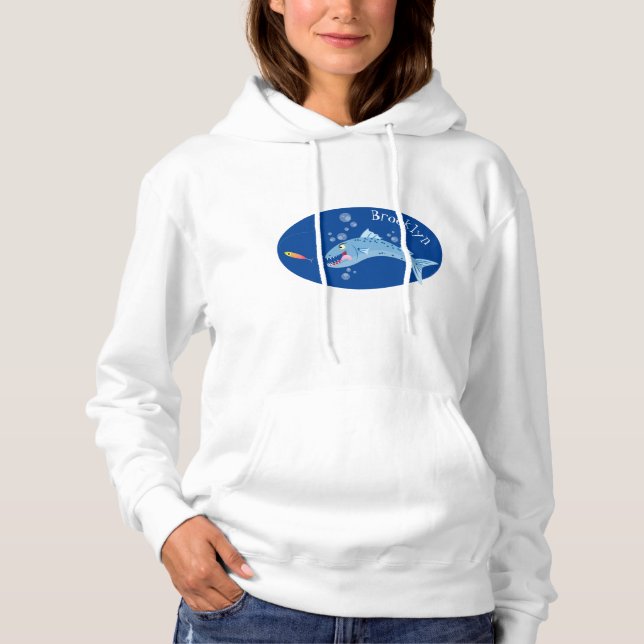 Camiseta Imagem de desenho animado de pesca com fome de pei (Frente)