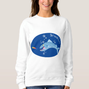 Camiseta Imagem de desenho animado de pesca com fome de pei