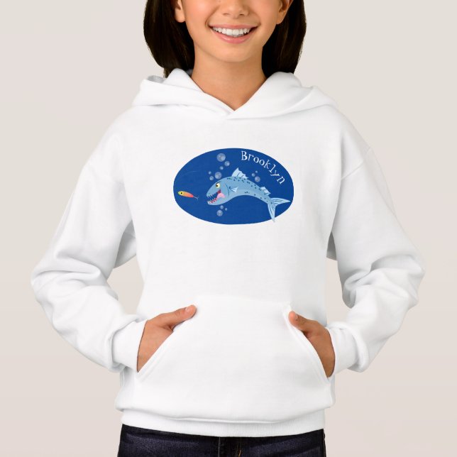 Camiseta Imagem de desenho animado de pesca com fome de pei (Frente)