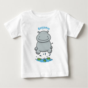 Camiseta Imagem de desenho animado de salto do hipopótamo