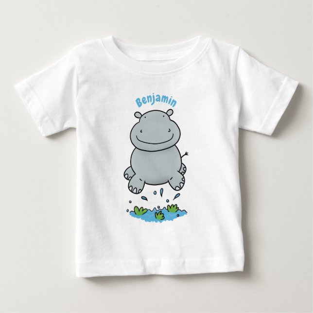 Camiseta Imagem de desenho animado de salto do hipopótamo (Frente)