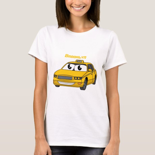 Camiseta Imagem de desenho animado de táxi amarelo bonito (Frente)