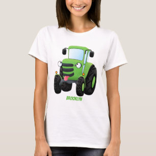 Camiseta Imagem de desenho animado de trator fazenda verde-