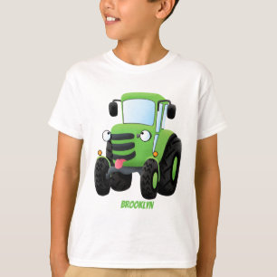 Camiseta Imagem de desenho animado de trator fazenda verde-