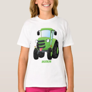 Camiseta Imagem de desenho animado de trator fazenda verde-