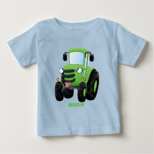 Camiseta Imagem de desenho animado de trator fazenda verde-