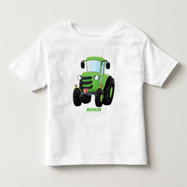 Camiseta Imagem de desenho animado de trator fazenda verde- (Frente)