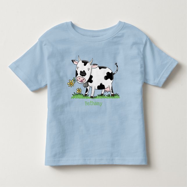 Camiseta Imagem de desenho animado de uma vaca em verde (Frente)
