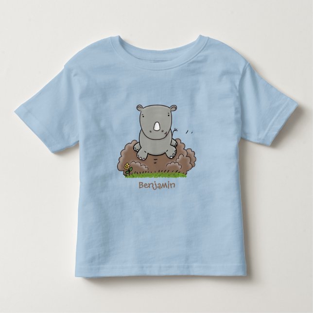 Camiseta Imagem de desenho animado do bebê rhino bonito (Frente)