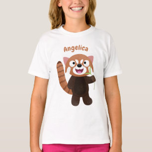 Camiseta Imagem de desenho animado do panda vermelho-bonito