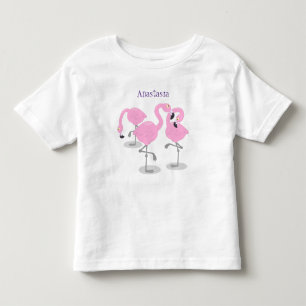 Camiseta Imagem de desenho animado rosa-claro flamingo trio