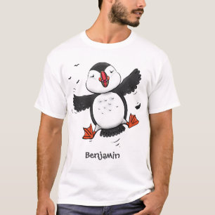 Camiseta Imagem de desenho azul de desenho de um puffin bra