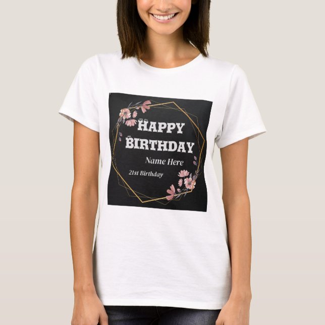 Camiseta Imagem de feliz aniversário personalizada Imagem d (Frente)