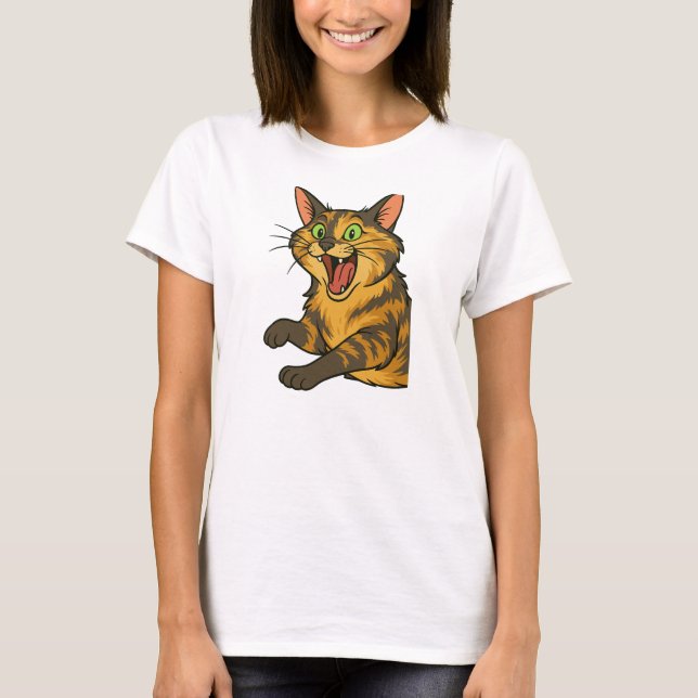 Camiseta Imagem de Gato Zangado de Cartoon (Frente)