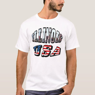 Camiseta Imagem de Illinois e de bandeira dos EUA texto