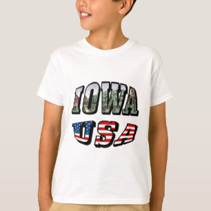 Camiseta Imagem de Iowa e de bandeira dos EUA texto