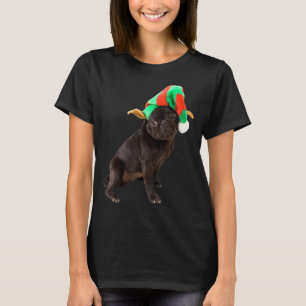 Camiseta Imagem de Natal de Cachorrinho Pug Preto Fofo com