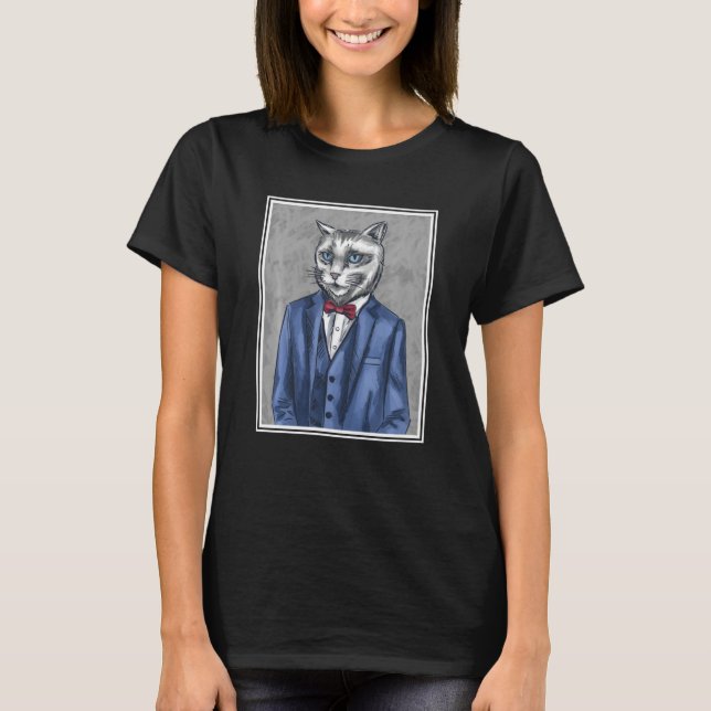 Camiseta Imagem de Óleo de Pintura de Cat Engraçada (Frente)