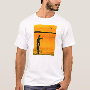 Camiseta Imagem de pesca de mosca para homem-T-camisa-branc