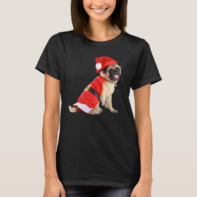 Camiseta Imagem de pug marrom fofo sorrindo com chapéu de P (Frente)