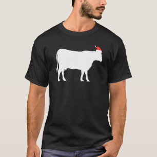 Camiseta Imagem de Silhueta de Vaca de Natal Vestindo Chapé