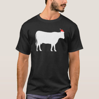 Camiseta Imagem de Silhueta de Vaca de Natal Vestindo Chapé