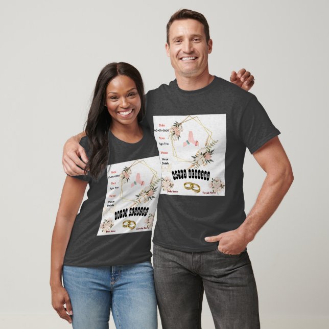Camiseta Imagem de texto de casal cor carvão de casamento (Unissex)
