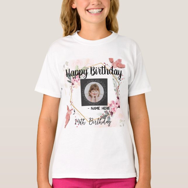 Camiseta Imagem de texto de desejos de aniversário personal (Frente)