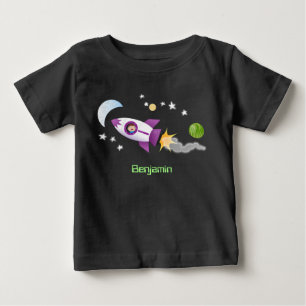 Camiseta Imagem de um foguete em cartoon espacial