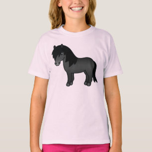 Camiseta Imagem do Cartoon Black Shetland Pony Cute