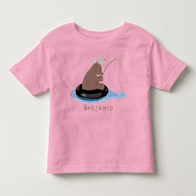 Camiseta Imagem do desenho animado de pesca de filhotes de  (Frente)