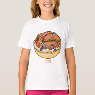 Camiseta Imagem do desenho animado do bagel de salmão