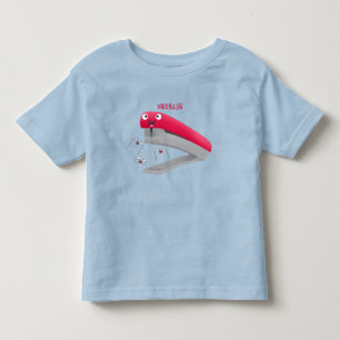 Camiseta Imagem do desenho animado vermelho-feliz grampeado