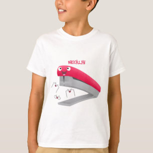 Camiseta Imagem do desenho animado vermelho-feliz grampeado